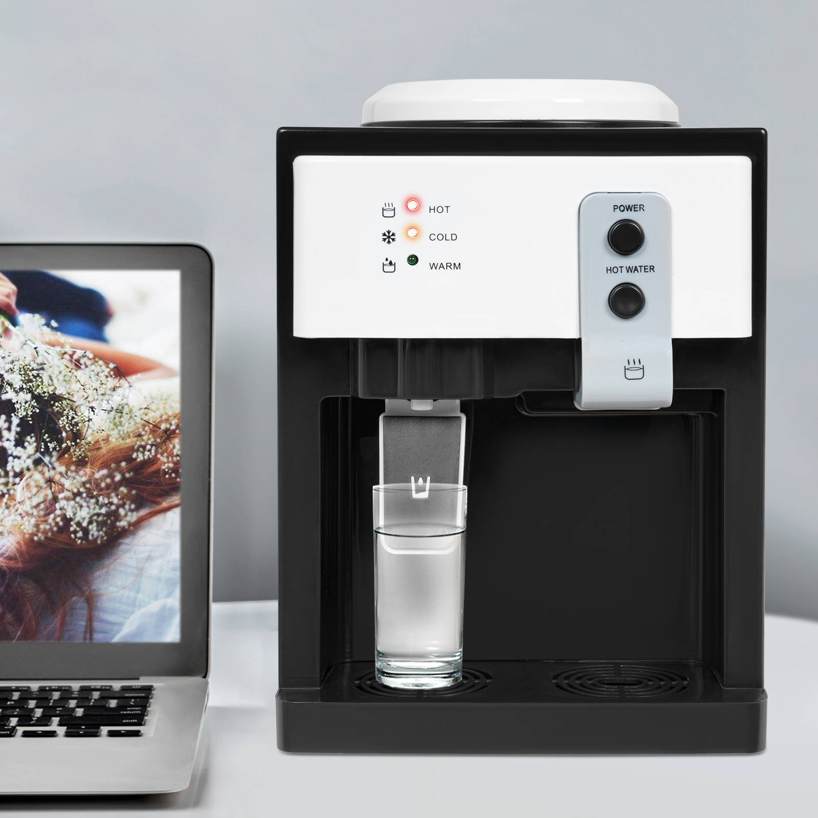 27*24*37cm 500W Top Loading Countertop Water Cooler Dispenser Hot&Cold Water Drinking Machine with Indicator Lights