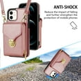 thumbnail image 2 of for iPhone 11 Case Wallet with Shoulder Strap for Women - Crossbody Lanyard,Zipper Pocket,Credit Card Holder,Shockproof - Metal Buckle Closure Premium PU Leather Case for iPhone 11, Rosegold, 2 of 9