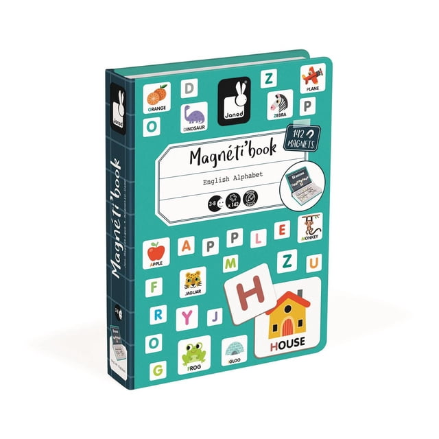 Janod • English Alphabet Magneti’Book • 3 to 8 Years • Educational Magnetic Games Toy for Kids Toddler Children • J02712