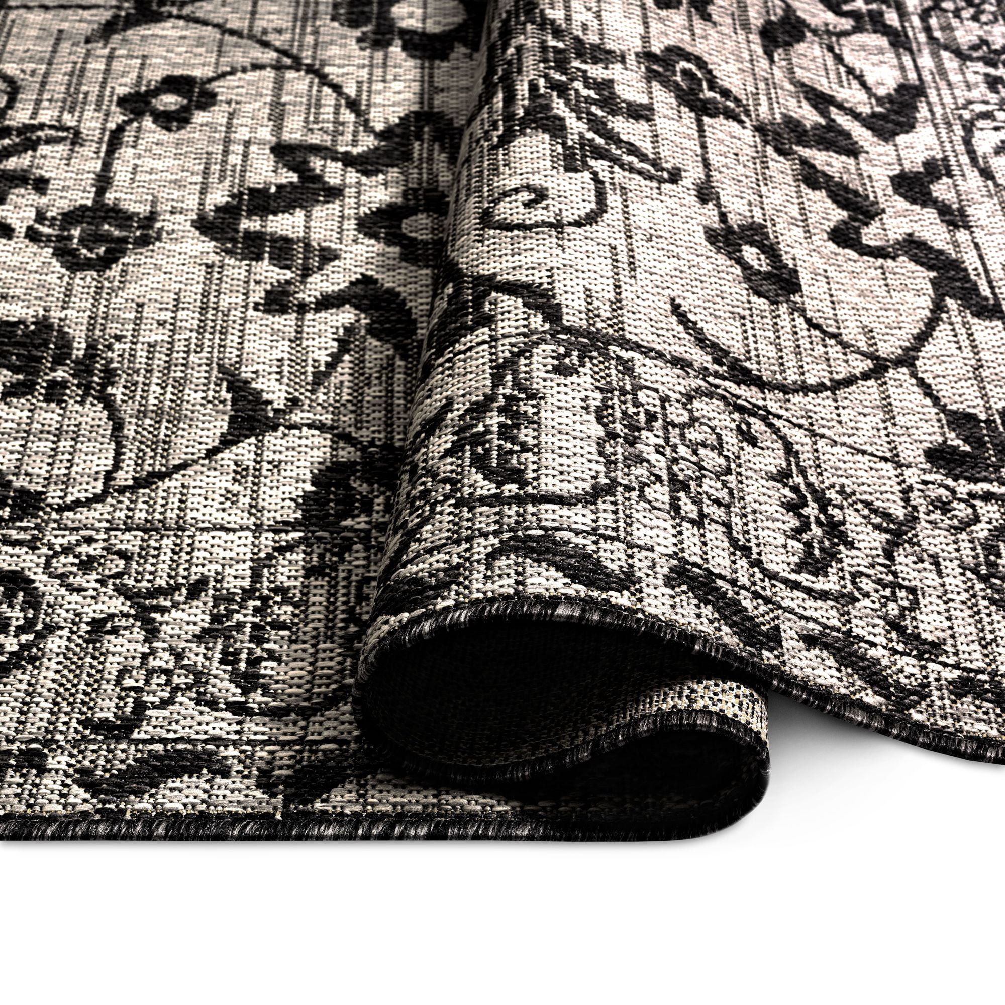 Nicole Miller New York Patio Country Ayala Botanical Floral Indoor/Outdoor Area Rug, Grey/Black, 7'9"x10'2"