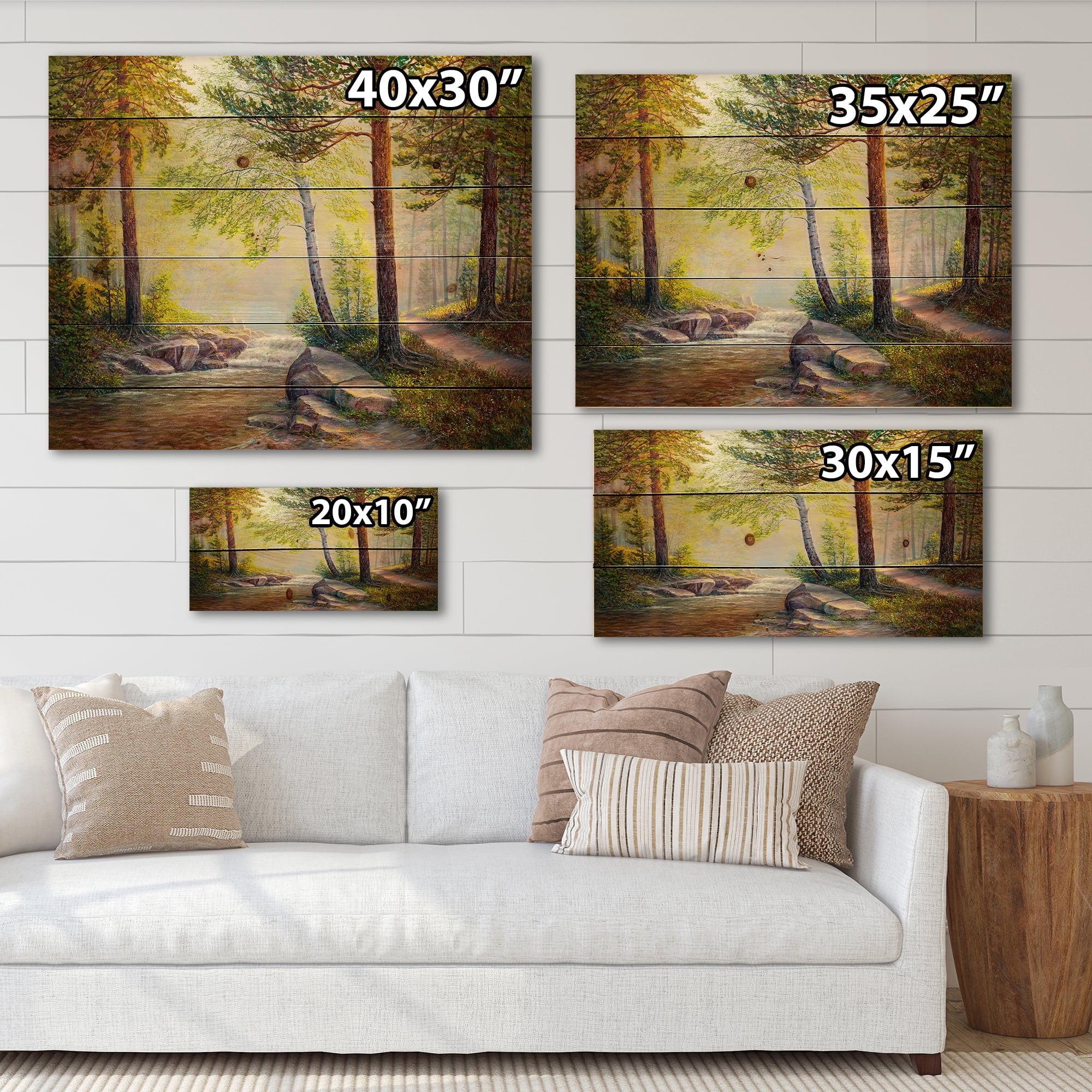 Designart 'Afternoon Light Through The Forest Trees' Traditional Print on Natural Pine Wood