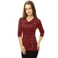 thumbnail image 4 of Top acanalado Allegra K con botones y mangas largas Cuello vuelto borgoña M, 4 of 6