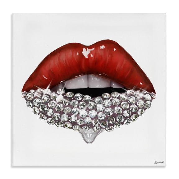 Stupell Industries Glam Red Glam Lips with Gemstones Canvas Art, 17 x 17, by Ziwei Li