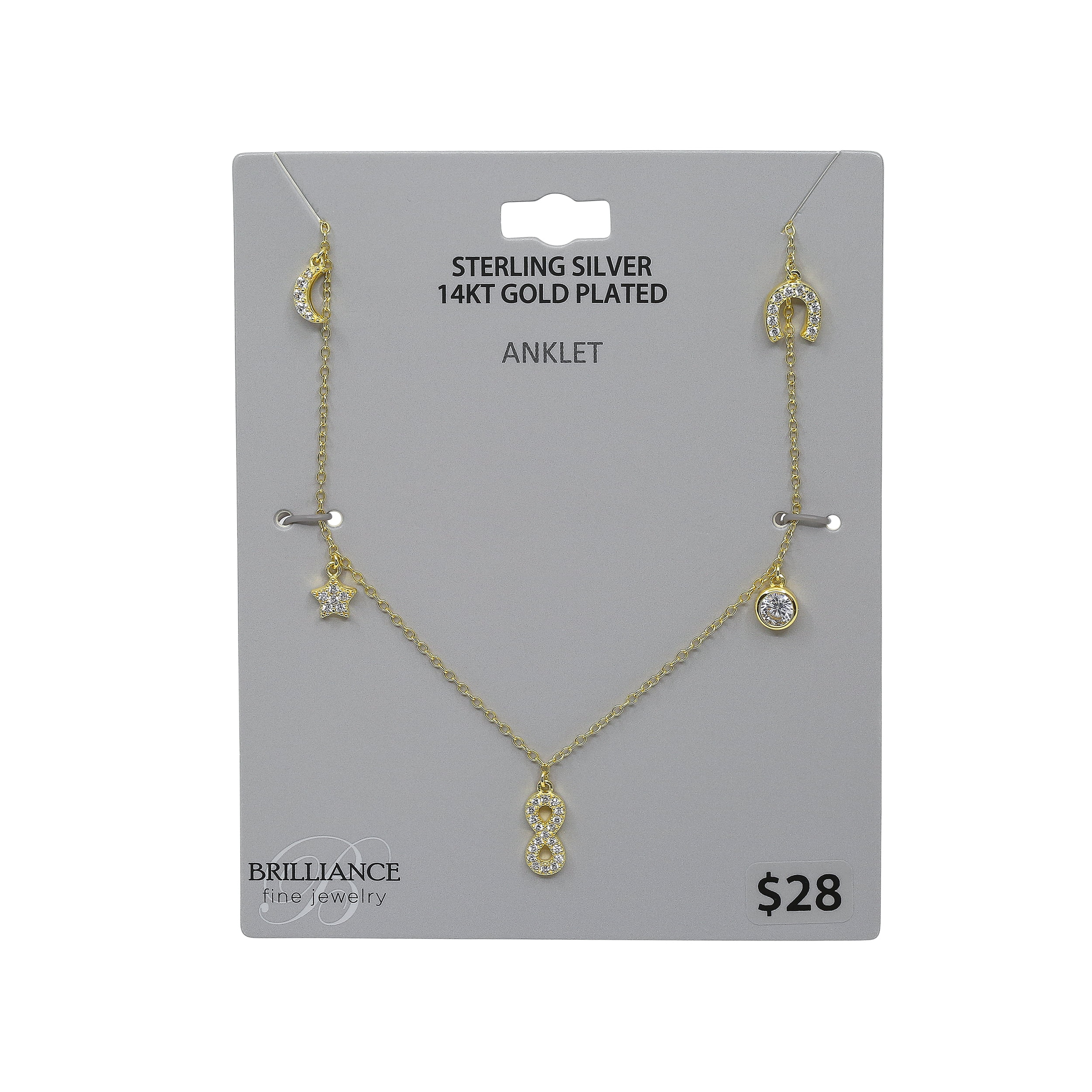 Brilliance Fine Jewelry Women's Simulated Diamond Anklet in 14KT Gold Plated Sterling Silver