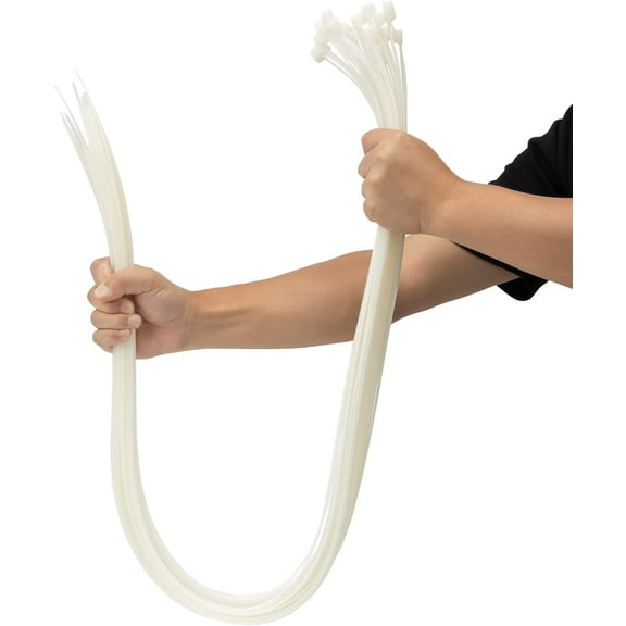 White Cable Ties Heavy Duty 25 PCS, 1200mm x 9mm Long with 80 KGS Ultra Strong Tensile Strength, Large UV Resistant Cable Ties Extra Long Tie Wraps for Outdoor Use