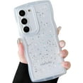 thumbnail image 3 of for Galaxy S21+/S21 Plus Case 6.7", Curly Wavy Anti-Slip Grip Design Transparent Bling Glitter Star Shiny Case Cute Clear Sparkly Bumper Protection Soft Phone Cover Case for Women Girls, Clear, 3 of 12