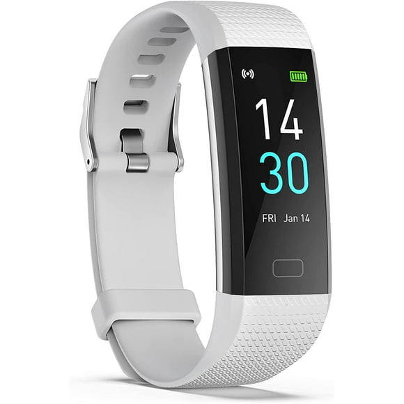 Waterproof Smart Bracelet Fitness Tracker with Blood Pressure Monitor, Heart Rate Monitor, Body Temperature Monitor, Pedometer, Sleep Monitor for Women and Men white