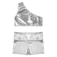 thumbnail image 3 of Moggemol Kids Girls Dance Outfits Shiny Metallic Crop Top with Boy Shorts Set Jazz Street Dance Silver 130, 3 of 7