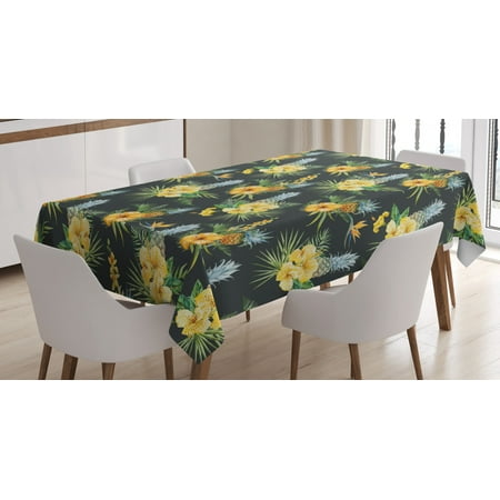 

Hawaii Tablecloth Tropical Flowers Blooming Frangipani Plumeria Botanical Bouquet Pineapple Fruit Rectangular Table Cover for Dining Room Kitchen 60 X 90 Inches Multicolor by Ambesonne