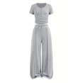 thumbnail image 5 of NEBWOAK Girls Back to School 2 Piece Outfit Set,Casual Short Sleeve Top Drawstring Wide Leg Pants Gray,Size 7-8, 5 of 9