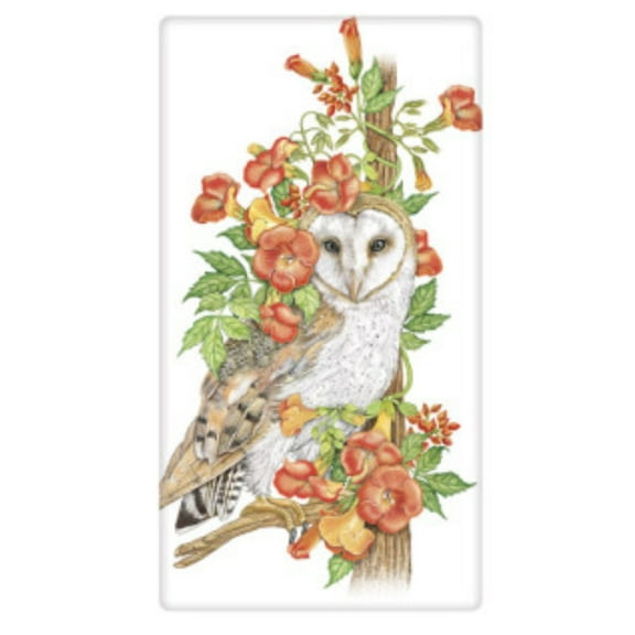 Flour Sack Kitchen Dish Towel Trumpet Vine Owl Mary Lake - Thompson