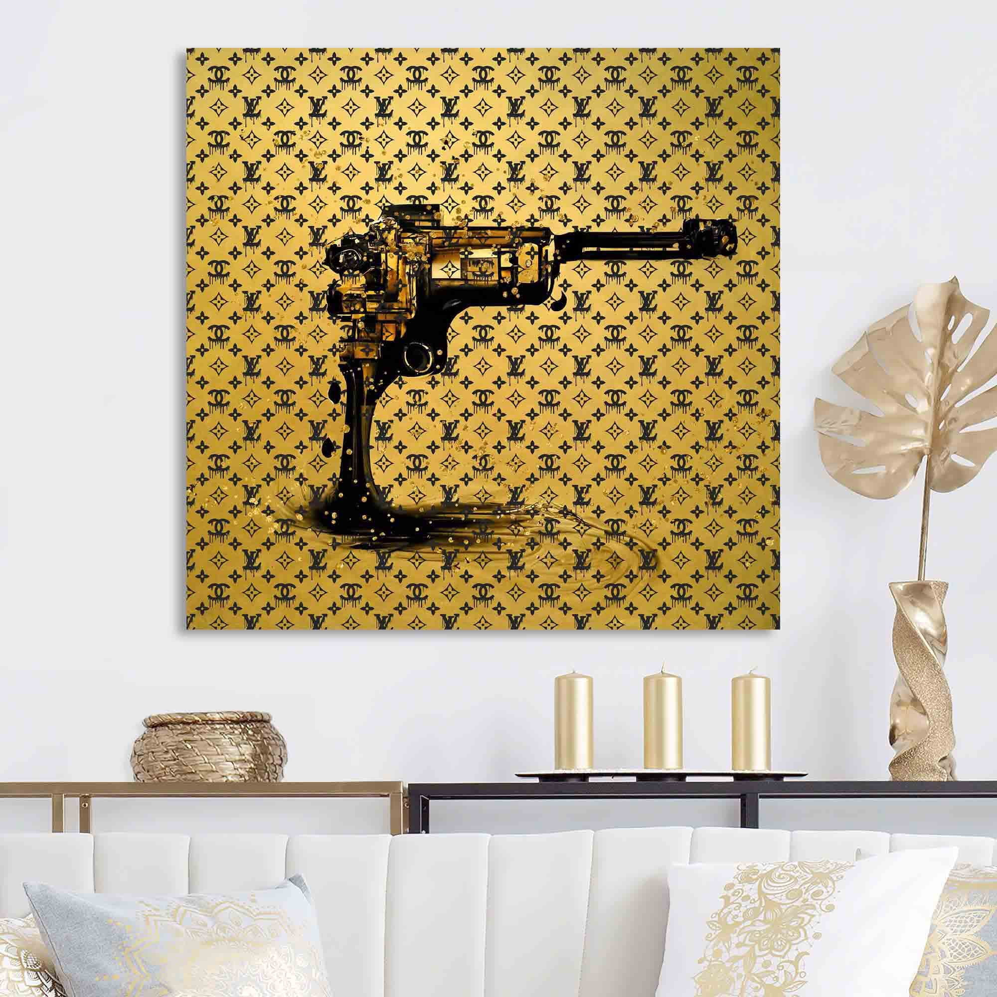 Designart Gold Designer Pistol II Canvas Wall Art