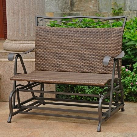 wicker resin glider outdoor loveseat patio valencia caravan international chair steel frame brown lisbon seater furniture antique seat walmart chairs
