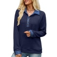 thumbnail image 5 of Wevis Women's Denim Collar Knit Sweater, Long Sleeve Henley Button Down Autumn Blouse, Casual Loose Fall Pullover Tops, 5 of 7