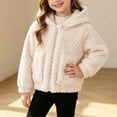 thumbnail image 4 of LUGOGNE Toddler Jacket Girls Sherpa Fleece Hooded​ Zip Up Sherpa Coat Textured Knit Ribbed Cuffs and Hem Jackets with Pockets Daily Home Gentle Comfy Outerwear, 4 of 9