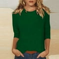 thumbnail image 2 of TQWQT Womens Shirts 3/4 Sleeves Fashion Solid T-Shirt Mid-length Women's Three Quarter Sleeve Blouse Round Neck Casual Tops Dark Green S, 2 of 5