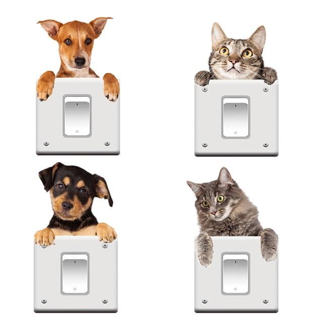 Cute Cat Design Smooth Finish Decorative Outlet Covers, Single Gang Rocker Unbreakable Polycarbonate, Easy Installation for Home Decoration, Set of 4