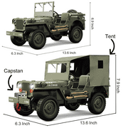 1/12 1941 MB Scaler RC Jeep, 4x4 RC Car Mini RC Rock Crawler Military, 2.4Ghz RC Truck with 180 Brushed Motor, LED Lights, Battery and USB Charger for Adults
