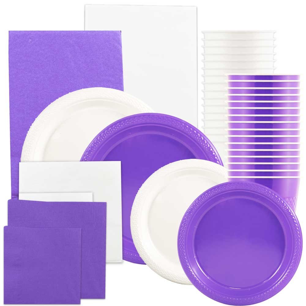 JAM Paper Party Supply Assortment, Purple & White, 12/Pack, Plates (2