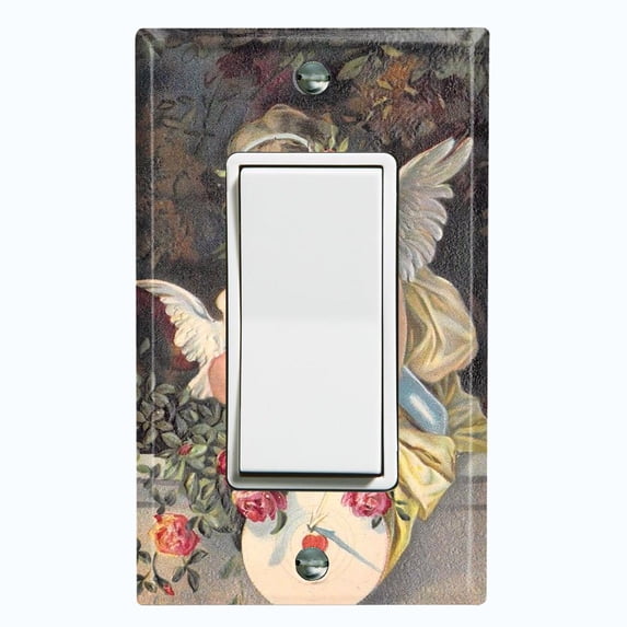 Metal Light Switch Plate Outlet Cover Antique Romantic Floral Angel Cupid AGL008