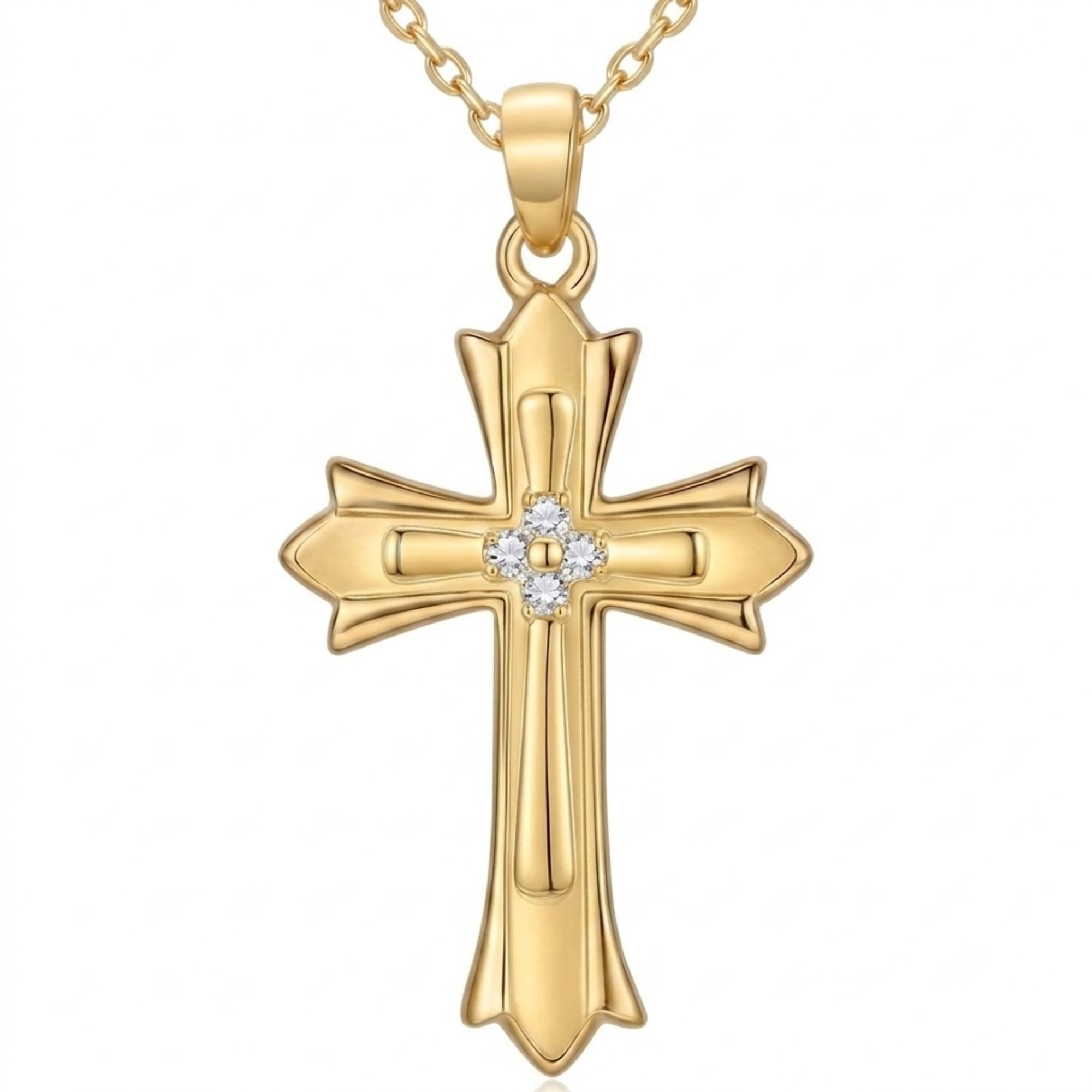 Midir&Etain Cross Necklace 14K Gold Plated Christian Pendant with Zircon Religious Jewelry Catholic Gift for Women
