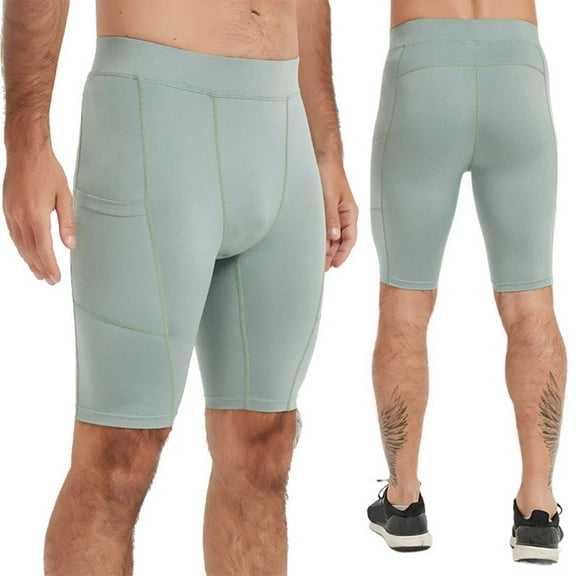 hoksml Men's Compression Shorts with Side Pockets - High Waist Athletic Base Layer for Running, Gym, Workout, Training (Available in Multiple Colors)