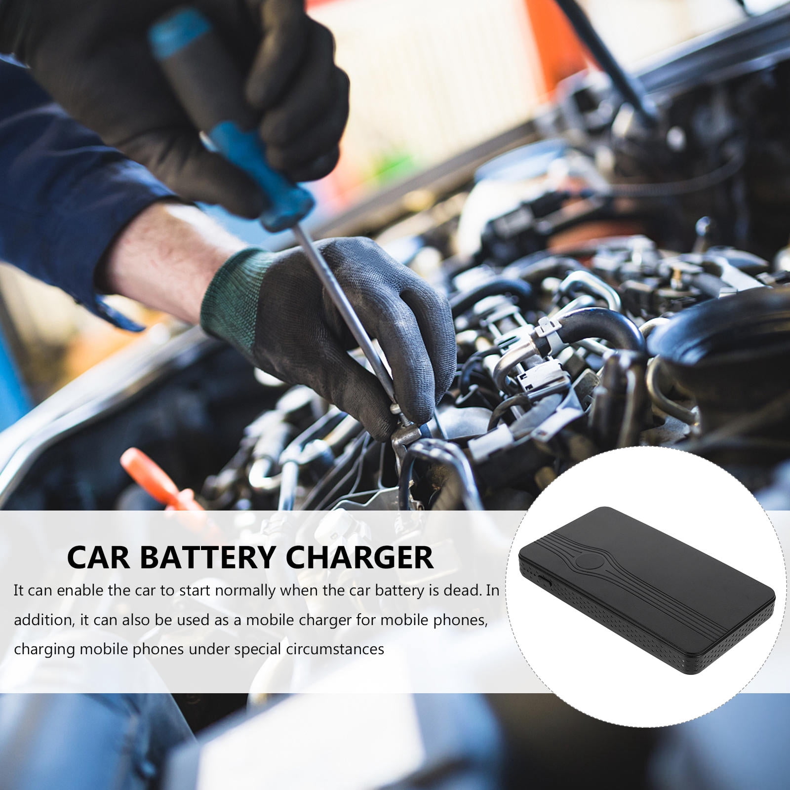 ELAYARD 1Set Vehicle Jump Starter Black Compact Power Bank with USB Charging for Car Accessories