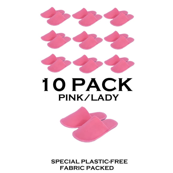 Chochili Pink 10 Pairs Fabric Packed Terry Cotton Disposable Hotel Slippers for Airbnb Spa Wedding Guests Adult Women Size 7-8