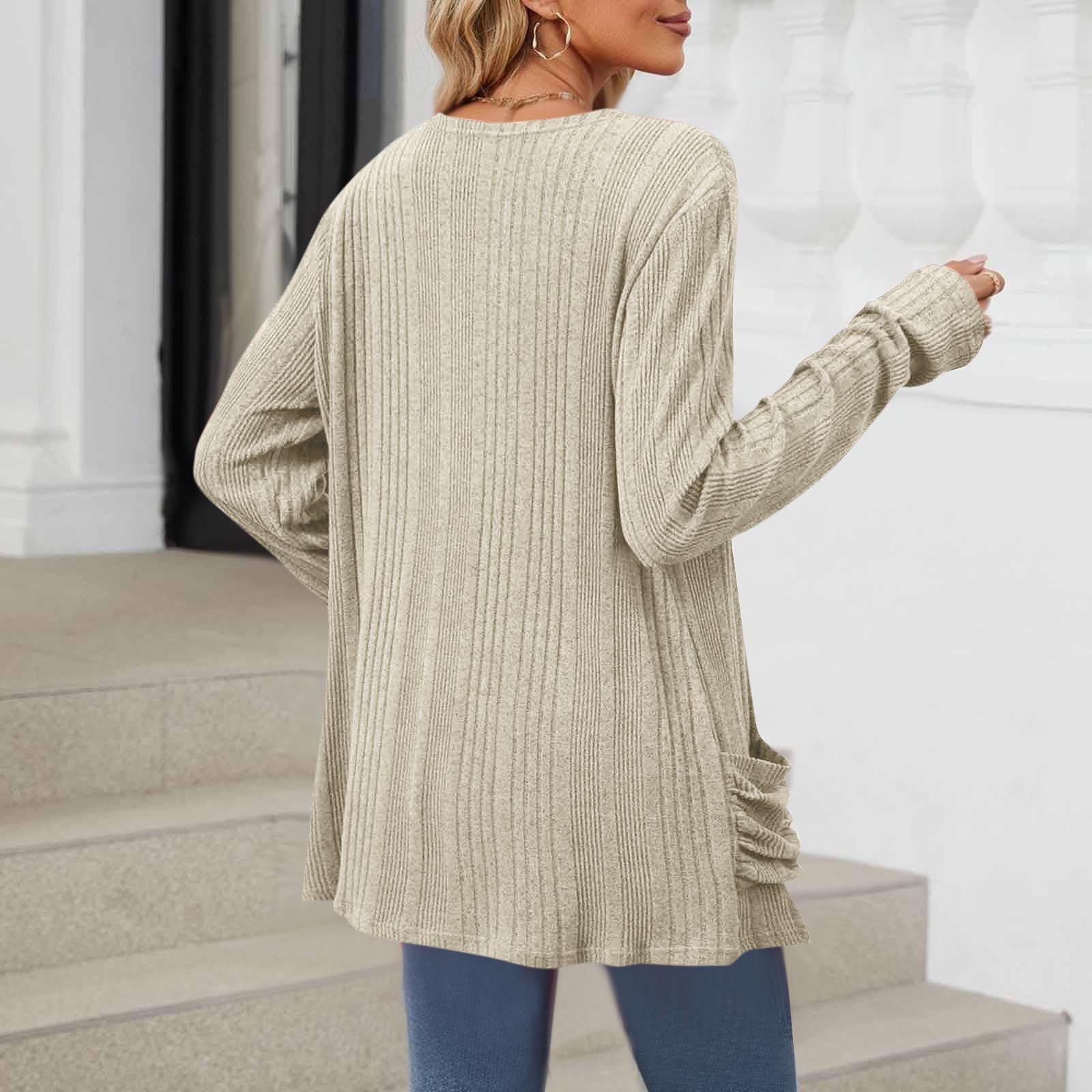 Maqroz Cardigan Sweaters for Women with Pockets Lightweight Open Front Thin Long Cardigans Fall Long Sleeve Knit Sweater with Pockets Casual Outerwear 2026 Beige XL