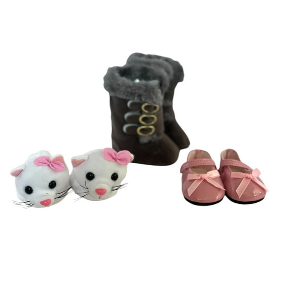 MBD® 18 Inch Doll Shoes- Grey and Pink Multi Pack with Kitten Slippers for 18 Inch Dolls