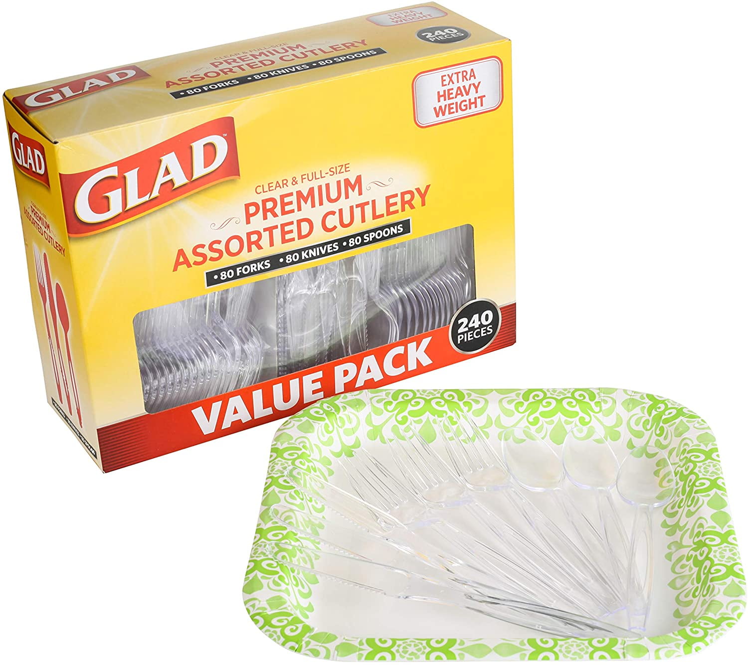 Glad Clear Assorted Premium 240-Piece Disposable Plastic Cutlery Set