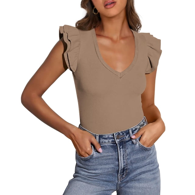 Tops PRETTYGARDEN Mujer Cuello en V con Volantes Sin Mangas