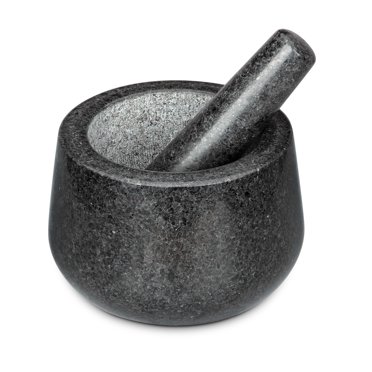 Double Sided Granite Mortar And Pestle Set - 2 Stacking Stone Grinders With 4-Cup Total Capacity