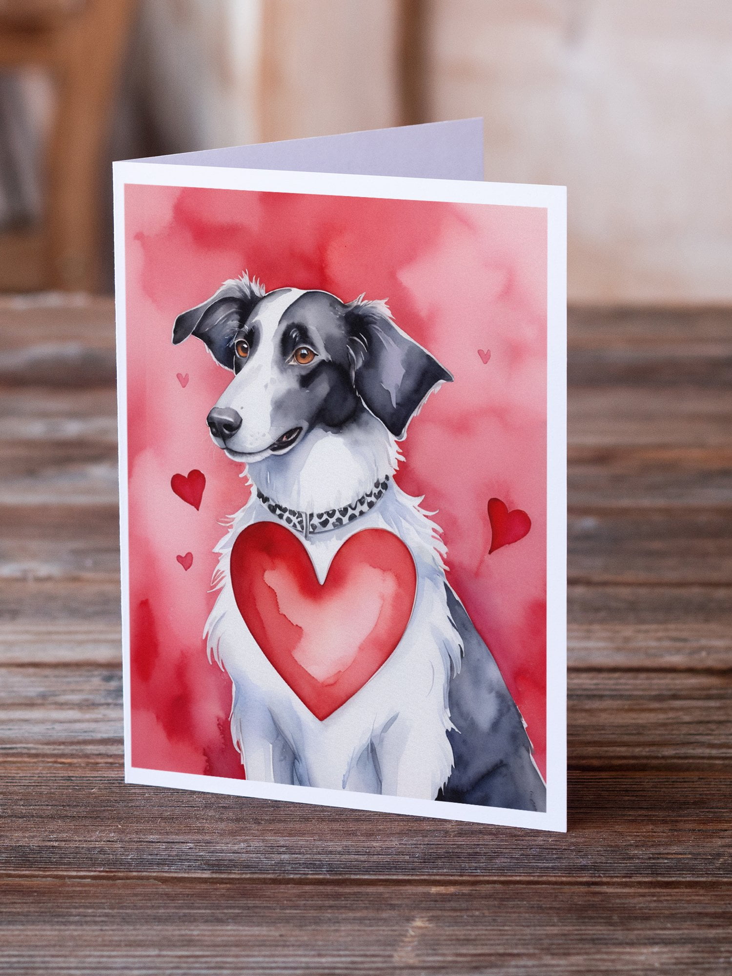 Borzoi My Valentine Greeting Cards Pack of 8 7 in x 5 in