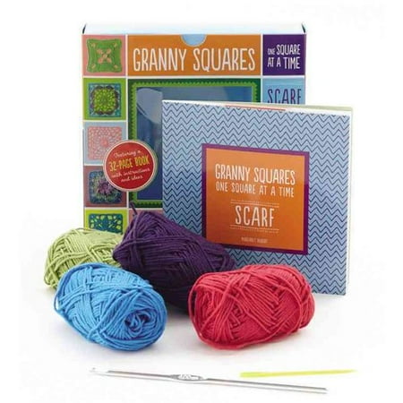 Granny Squares, One Square at a Time Scarf: Creative Craft Kit, Includes Hook and Yarn for Making a Granny Square Scarf