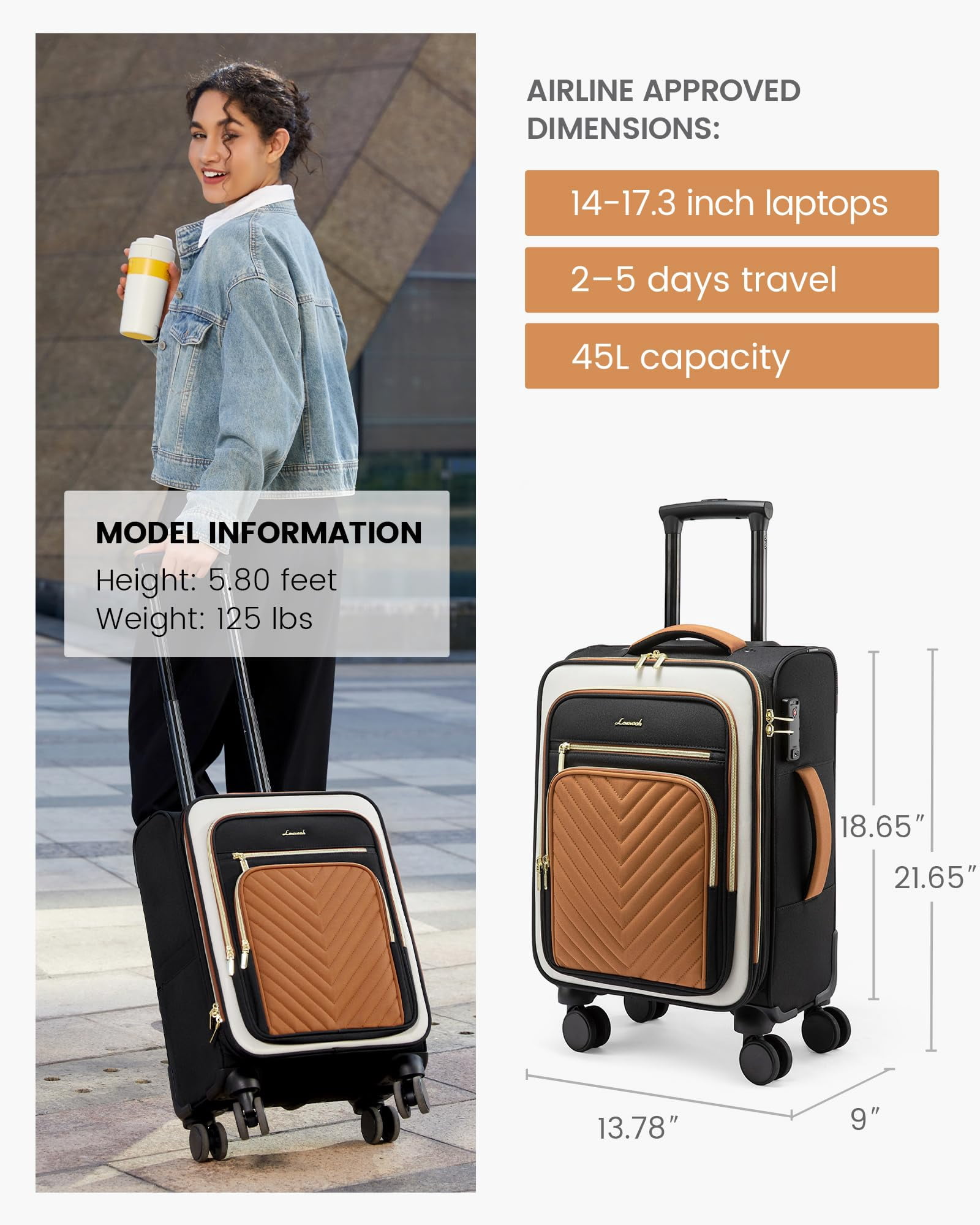 LOVEVOOK Carry On Luggage 22x14x9 Airline Approved,20 Inch Carry On Suitcases with Wheels,Softside Rolling Suitcase with TSA Lock for Women Men,Lightweight Travel luggage