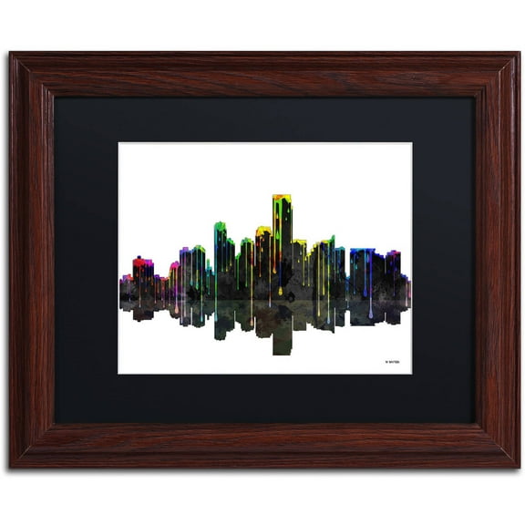 Trademark Fine Art "Jersey City New Jersey Skyline II" Canvas Art by Marlene Watson Black Mat, Wood Frame