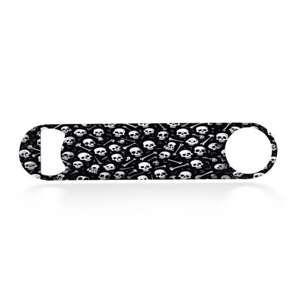 Flat Bottle Opener Heavy Duty Stainless Steel Bottle Opener Beer Flask Tools ​for Kitchen Bar Restaurant, 7 Inch - Black Background with White Skull and Bone
