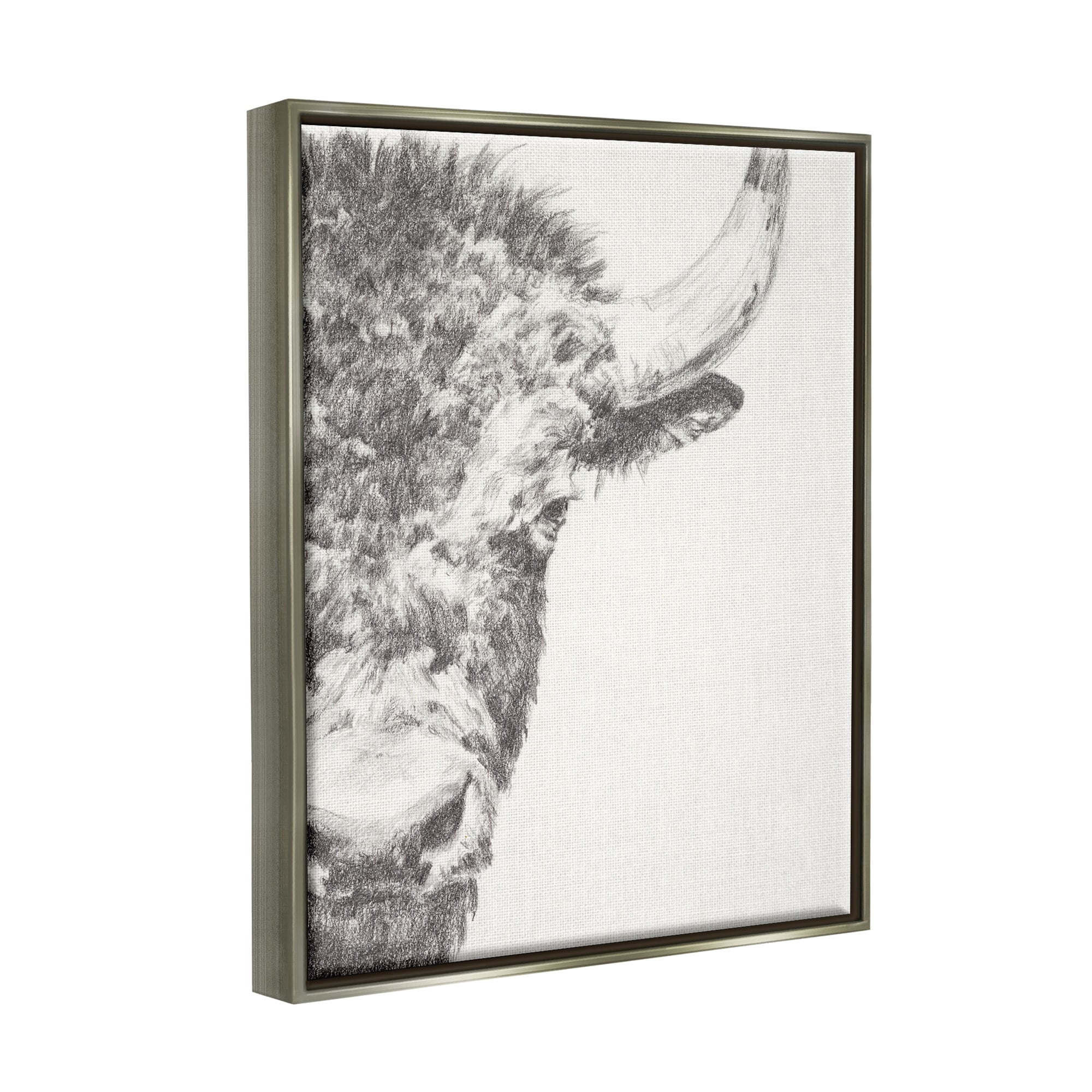 Stupell Industries Rural Bison Animal Drawing Detailed Graphite Wildlife Drawing Print Luster Gray Floating Framed Canvas Print Wall Art, Design by Ethan Harper