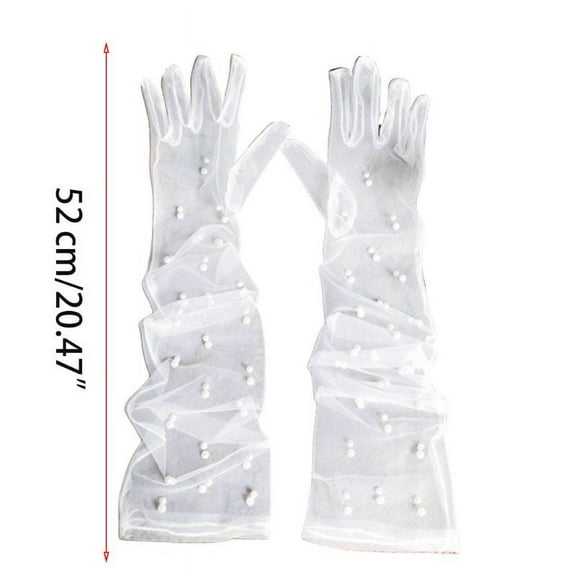 Bride Wedding Dress Accessories Long Gauze Artificial Pearl  White white gloves elegant  Pearl Women’s Wedding Gloves Long Tulle White Finger Lace 20s Opera Evening Party Sheer Gloves for Brides
