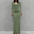 thumbnail image 2 of IROINNID Discount Long Dress for Women Formal Wedding Guest Formal Dress Sexy Buttocks Round-Neck Slimming Long Sleeve Dress,Green, 2 of 7