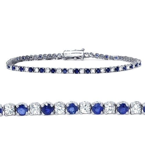 3ct Blue Sapphire & Diamond Genuine Tennis Bracelet 14K White Gold by Pompeii3