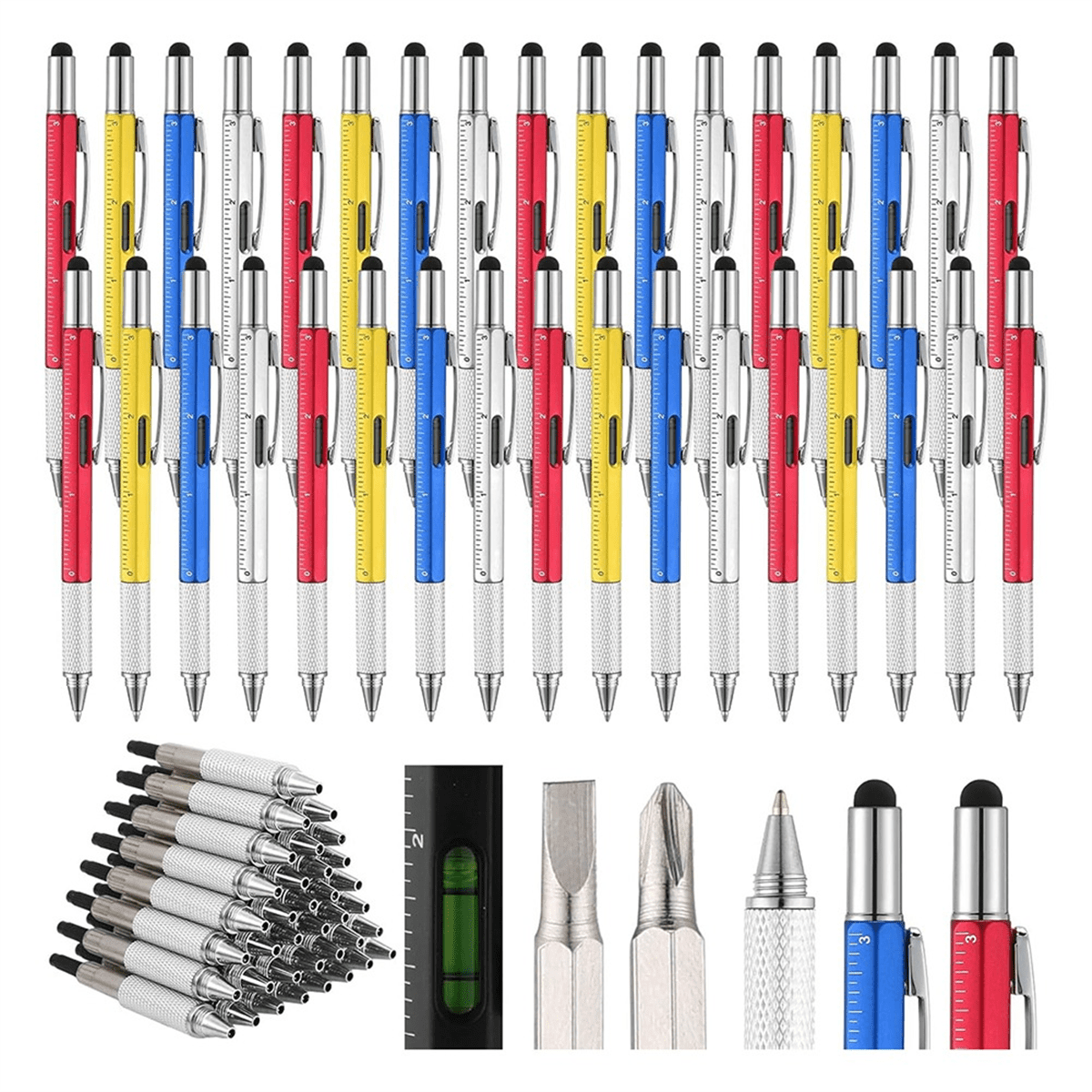 TOP! Men'S Tool Pen 6 in 1 Screwdriver Bulk Multi-Function with Refill Ruler Level Ballpoint