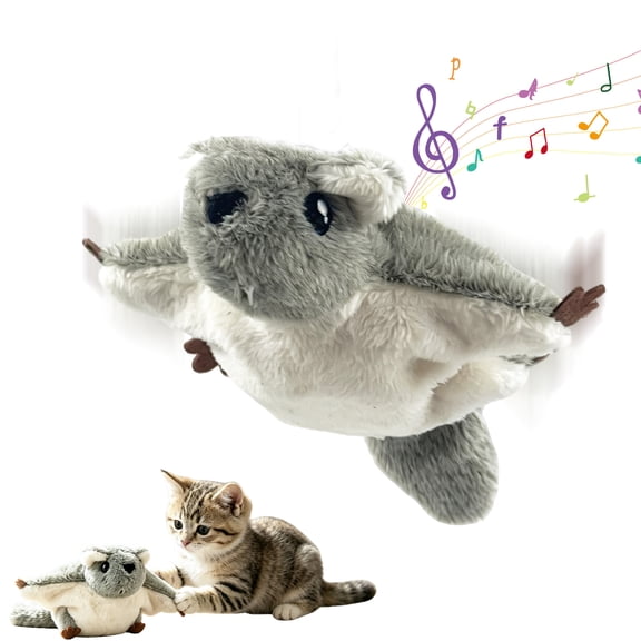 Furkithn Interactive Cat Toy with Flapping Wings, Realistic Chirping Sound & Motion Activated Design, Rechargeable Electronic Toy for Indoor Cats, Silvervine Catnip Plush Kicker Toy, Squirrel