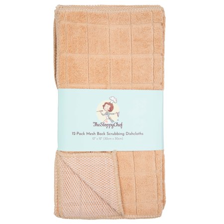 Arkwright Mesh Backed Scrubbing Dishcloths (Pack of 12)  12x12  Microfiber  Tan Kitchen Linens