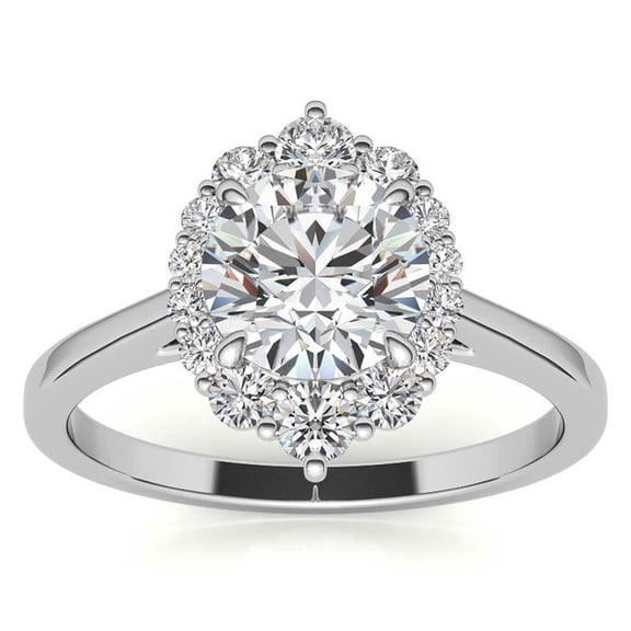 Auory Round Halo Diamond Engagement Ring in White Gold Plated for Women