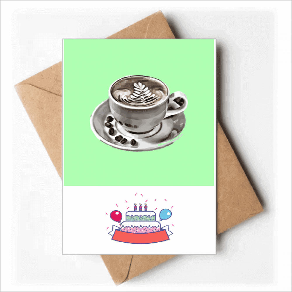 Watercolor Manner Painting Caf Coffee Happy Birthday Greeting Cards Envelopes Blank