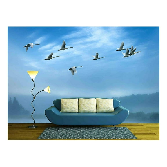 wall26 - Birds Flying Away Over Blue Sky Background - Removable Wall Mural | Self-Adhesive Large Wallpaper - 100x144 inches