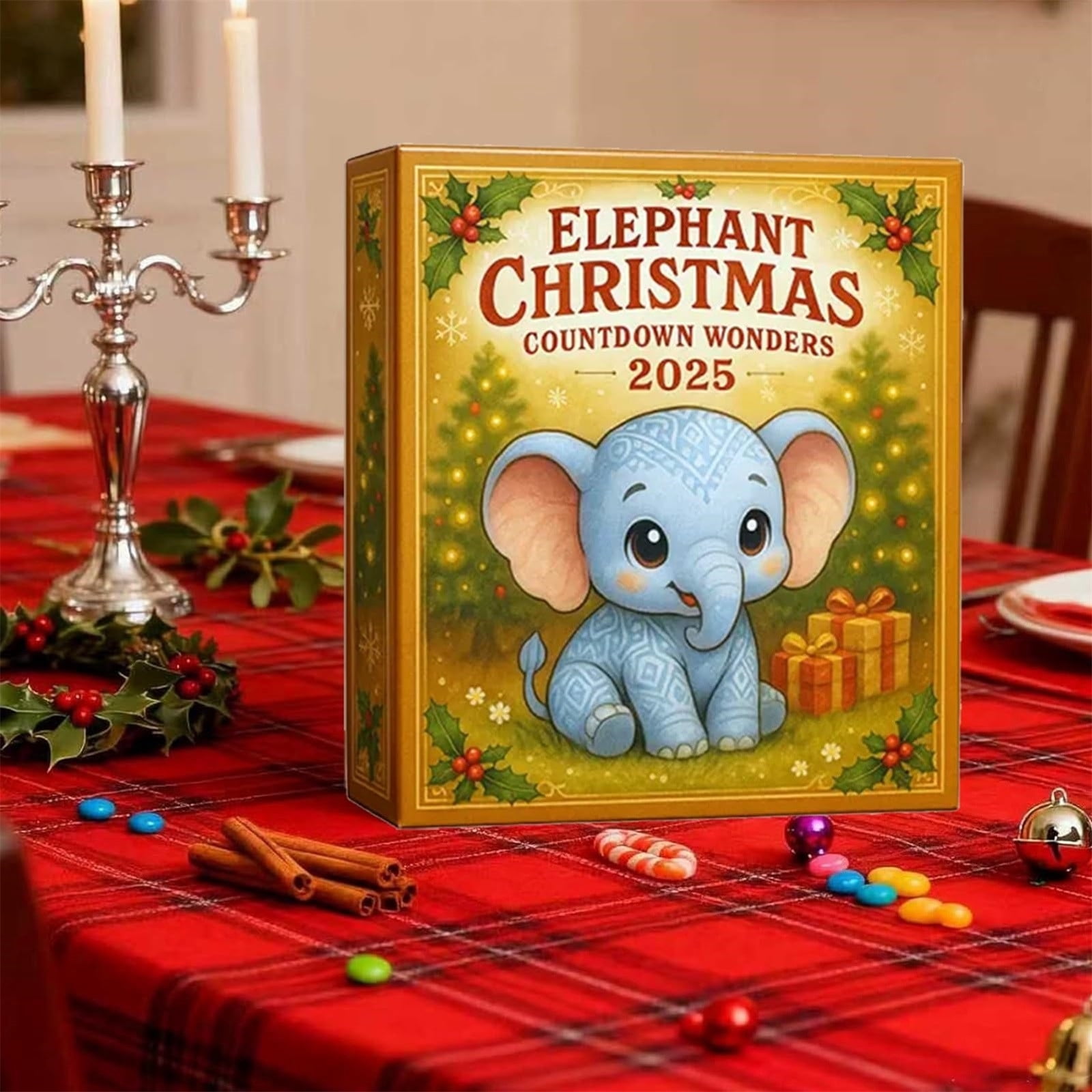 Calendrier De L'Avent Éléphant 2025 - 24 Pendentifs Acrylique 2D, Pour Mur, Porte, Sapin - Décompte Noël - 4