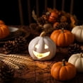 thumbnail image 4 of Floleo Glowing Ceramic Pumpkin Light – LED Lit Jack O Lantern Figurine Tabletop Decor for Fall Halloween Thanksgiving, Hollow Carved Design for Indoor Outdoor Home Party Display, 4 of 6